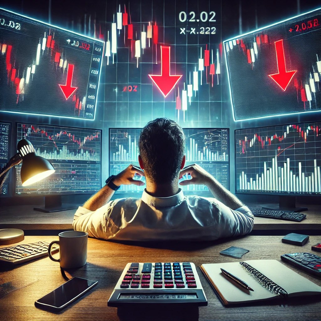 DALL·E 2024 07 26 15.22.47 Create an image of a trader shorting an asset. Show a trader at a desk lo