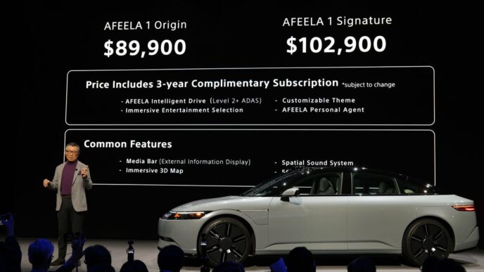 Электромобиль Afeela от Sony и Honda будет продаваться по цене от 89,900 долларов.